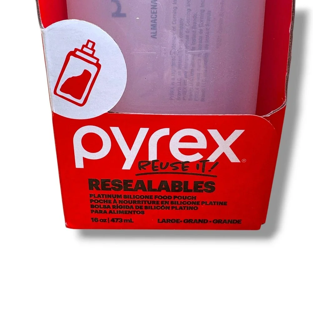 Pyrex Reuse It Resealables 16oz Platinum Silicone Food Pouch Red Set of 2 NEW